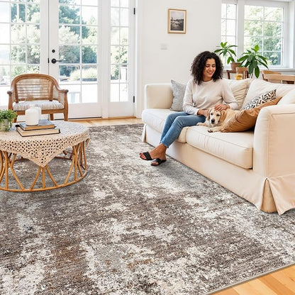 8x10 Washable Living Room Rug – Modern Neutral Abstract Large Area Rug - Image 3