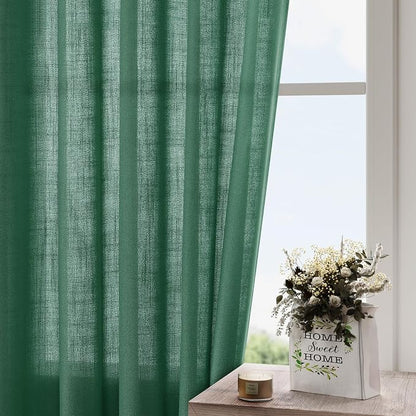 Dark Green Linen Curtains 90 Inch Long 2 Panels Set - Image 4