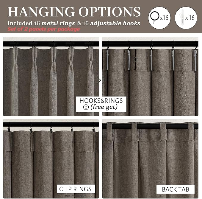 Chocolate Tart Pinch Pleat 90 Inch Bedroom Curtains 2 Panels Set, Memory Shape - Image 7