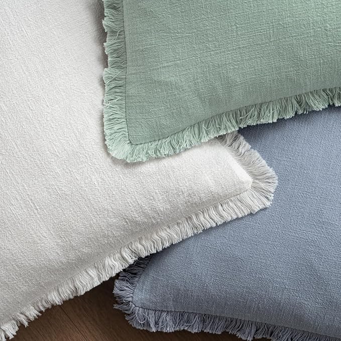 MIULEE Linen Fringe Decorative Euro Throw Pillow Covers Light Blue 26x26 | Set - Image 4
