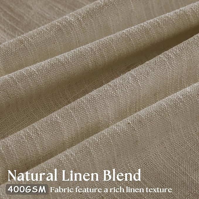 Pleated Linen Semi Sheer Grey Beige Memory Shaped Curtains 90 Inches Long | - Image 3