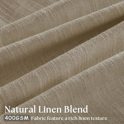 Grey Beige Pinch Pleated Semi Sheer Linen Curtains 92 Inches Long 2 Panel | - Image 3