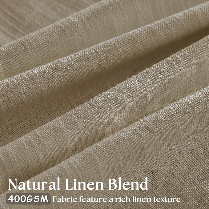 Grey Beige Pinch Pleat Linen Kitchen Curtains 45 Inches Long 2 Panels | - Image 3