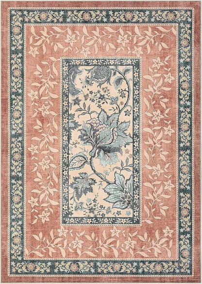 GarveeHome Terracotta Teal Area Rugs 9x12 Living Room, Botanical Grove Cottage - Image 9