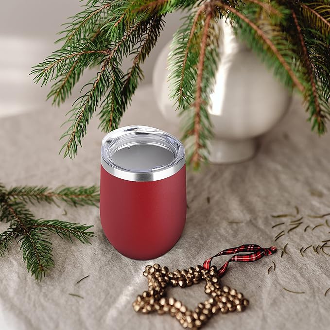 DOMICARE Stainless Steel Wine Tumbler Bulk with Lid, Personalized Insulated Tumblers Set, 12oz Travel Coffee Cups Pack of 4, Red