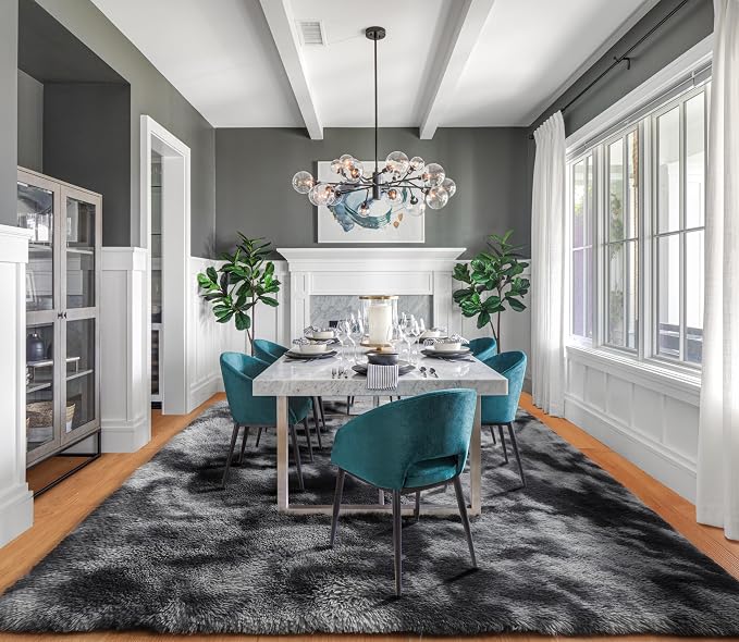 8x10 Area Rugs for Living Room, Tie-Dyed Dark Grey Fluffy Shag Large Bedroom Rug - Image 9