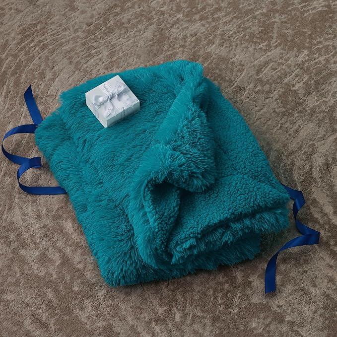 Bedsure GentleSoft Fluffy Turquoise Teal Blankets Queen Size - Image 7