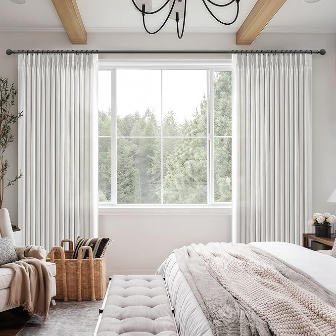 Beige White Light Filtering 60 Inch Wide Curtains 108 Inches Extra Long - Image 6