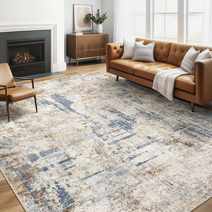 LOONGRUG 6x8 Area Rug Washable Neutral Modern Living Room Rugs Blue Tan | by LOONGRUG