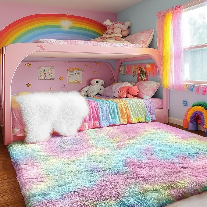 Vibrant Rainbow Rug 3x5 Ft, Bedside Preppy Dorm Area Rug - Image 4