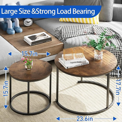 aboxoo Coffee Table Nesting Round Table Set of 2 Side Table - Image 2