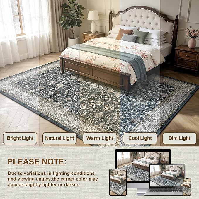 Washable 10x14 Area Rugs for LivingRoom Bedroom | Low Pile; Non Slip;Machine - Image 3