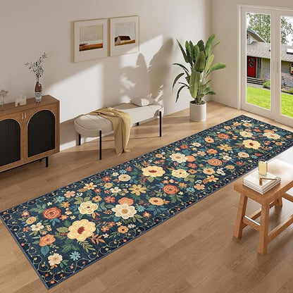 DUKINO 2.6x14 Washable Runner Rug, Floral Non Slip Runner Rug, Low Pile - Image 6