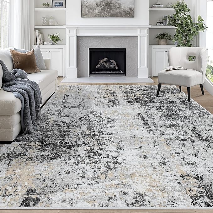 8x10 Area Rugs for Living Room Washable Bedroom Dining Room Black Grey Gold | by Aelenmu