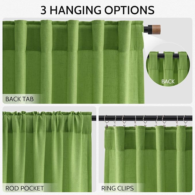 Lime Green Linen Curtains 90 Inch Long 2 Panels Set - Image 3