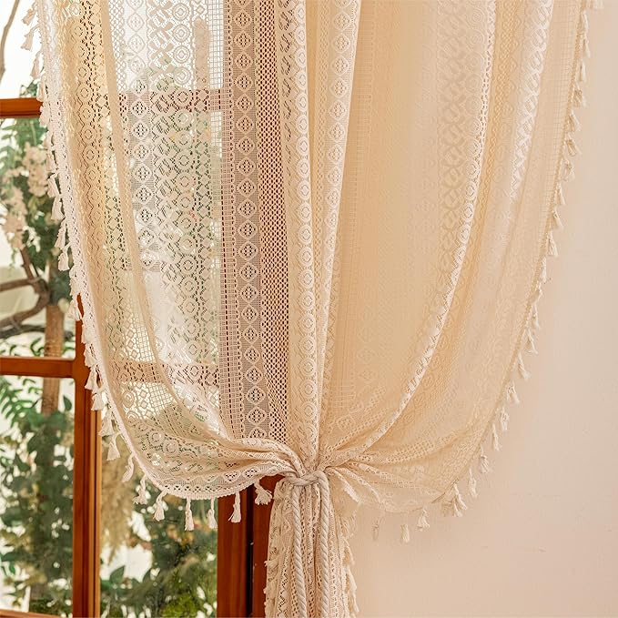 Sutuo Home Beige Lace Boho Curtains - Image 5