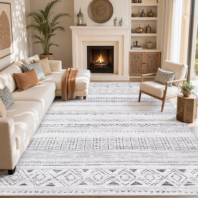 cotiled Boho 7x9 Area Rug for Living Room: Large Moroccan Washable Rug | Solve - Image 8