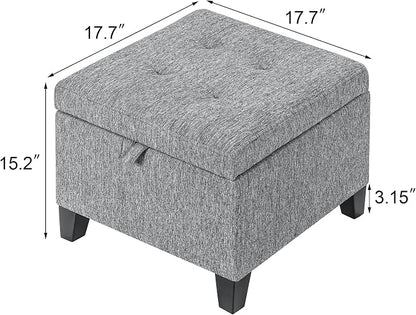 Adeco 18-Inch Cube Storage Ottoman, Upholstered Linen Footrest Stool - Image 3