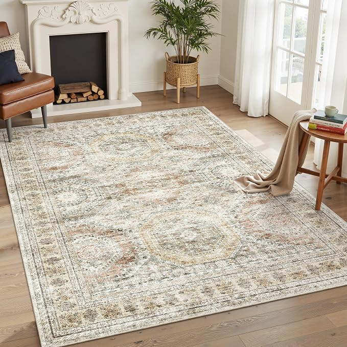 Soalmost 6x9 Area Rug for Living Room Washable Rugs Non-Slip Brown/Pink | - Image 2
