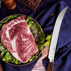 TUO Butcher Knife - 12 Inch Breaking Butcher s Knives Curved Granton Edge Carver Slicing Knife Long Meat Veggies Cleaver - German HC Steel Comfortable Pakkawood Handle - Fiery Series Gift Box Included