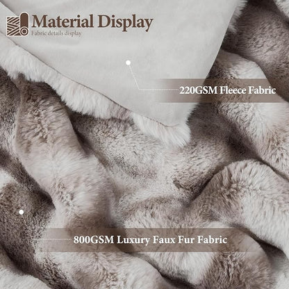 Luxury 1000GSM Faux Rabbit Fur Throw Blanket, Super Heavy Warm Cozy Brown - Image 2