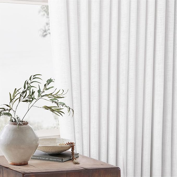 Snow White Pinch Pleat Semi Sheer Linen Curtains W70xL120 1 Panel | Light - Image 7