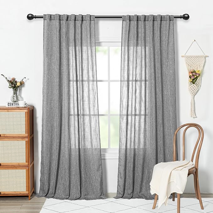 MYSKY HOME Long Sheer Curtains Farmhouse, Sliding Door Curtain - Image 2