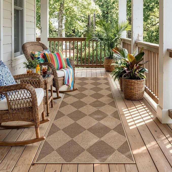 Lahome Checkered Easy Jute Outdoor Runner Rug, 2x6 Kitchen Rugs Washable | by Lahome