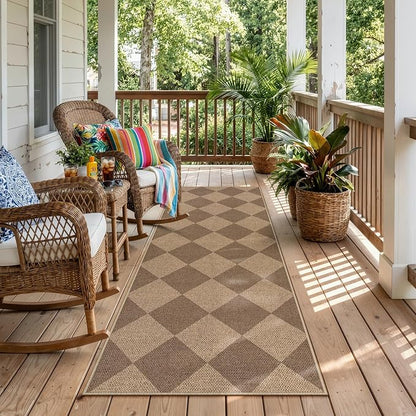 Lahome Checkered Easy Jute Outdoor Runner Rug, 2x6 Kitchen Rugs Washable | by Lahome