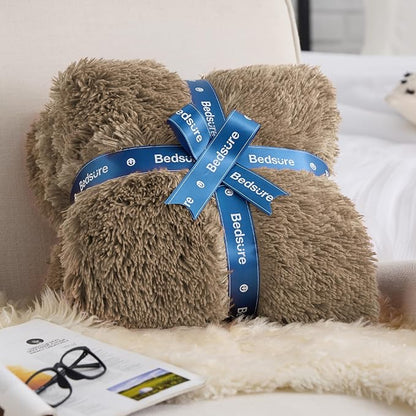 Bedsure GentleSoft Fluffy Brown Blankets Queen Size - Image 5