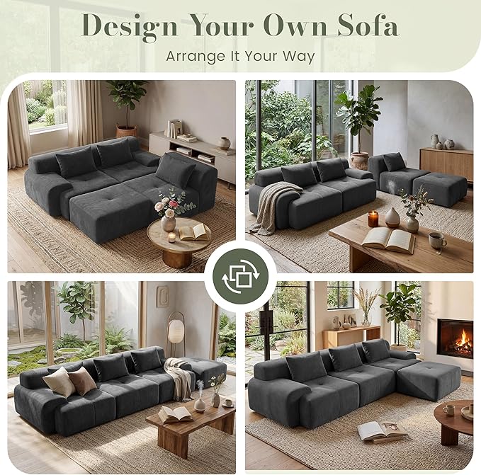 GRUSIGN 108'' Modular Sectional Boneless Couch, Tufted Cloud Sectional Couches - Image 3