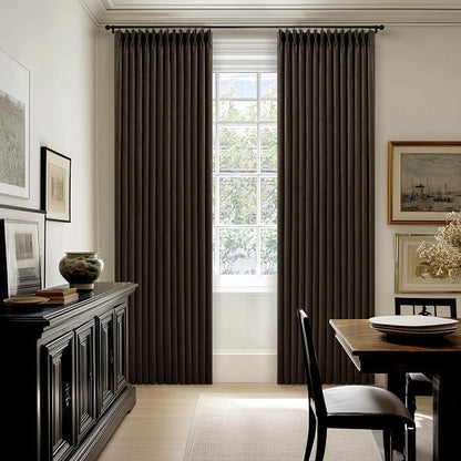 Dark Brown Pleated Double Layer Thick Linen Curtains 90 Inches Long | - Image 9