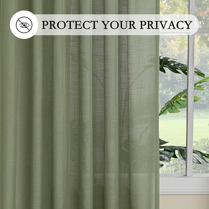 MYSKY HOME Sage Green Sheer Curtains 63 inch Length Semi Sheer Curtains - Image 6