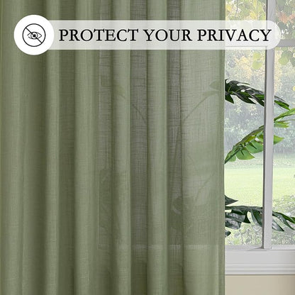 MYSKY HOME Sage Green Sheer Curtains 63 inch Length Semi Sheer Curtains - Image 6