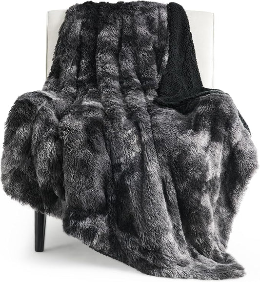 Bedsure GentleSoft Fuzzy Sherpa Faux Fur Twin Blanket Tie Dye Black Cozy Gifts by Unknown