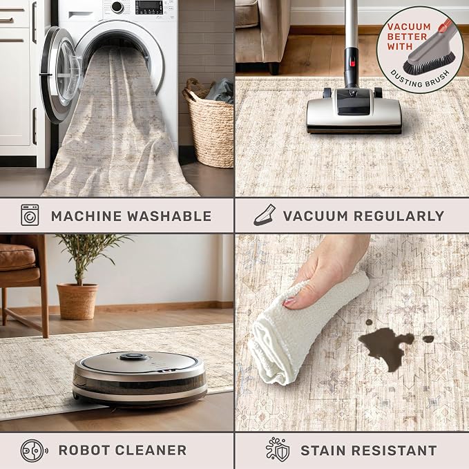 Farmhouse Bathroom Rug 2x3 Beige, Machine Washable Small Non Slip Indoor - Image 3