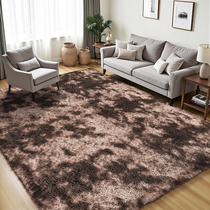 PLHXFR 6x9 Area Rug Living Room: Fluffy Bedroom Soft Shag Rug Coffee Brown | - Image 3