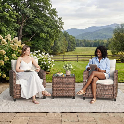 Garvee Outdoor Wicker Chairs, 3 Pieces Patio Furniture Set, All Weather High - Image 6