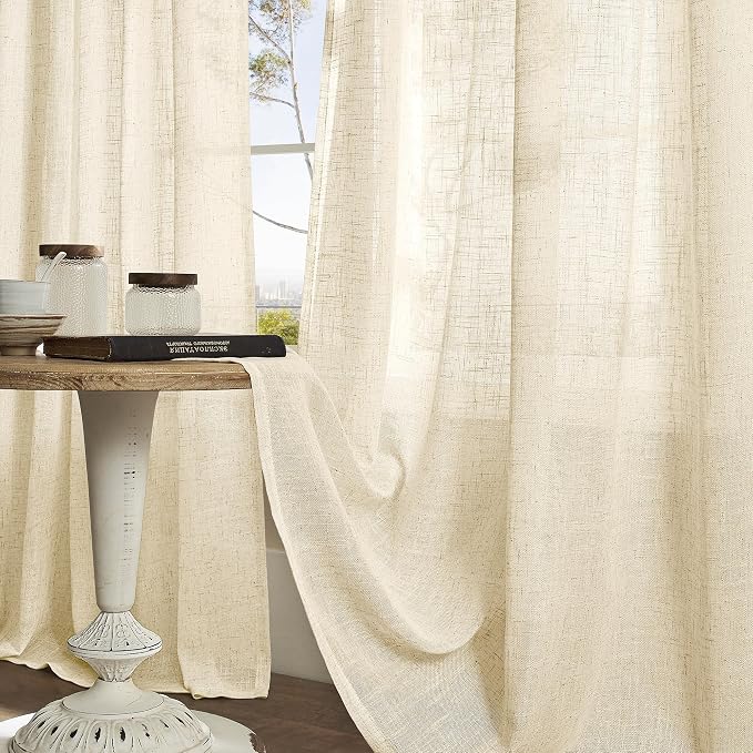 Beige Linen Curtains 63 inch Length 2 Panels - Image 8