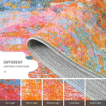 Ompaa Living Room Rug 5x7 Rainbow Area Rugs Washable Boho Colorful Rug Non Slip - Image 5