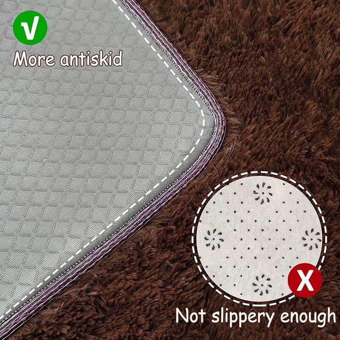 2x6 Bedside Area Rugs for Bedroom Soft Fluffy Shag Brown Rug for Hallway - Image 4
