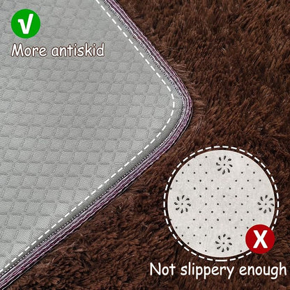 2x6 Bedside Area Rugs for Bedroom Soft Fluffy Shag Brown Rug for Hallway - Image 4