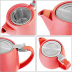 Tealyra - Pluto Porcelain Small Teapot Red - 18.2-ounce (1-2 cups) - Matte Finish - Stainless Steel Lid and Extra-Fine Infuser To Brew Loose Leaf Tea - 540ml