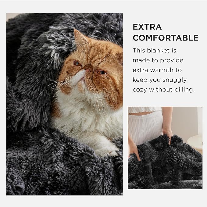 Bedsure GentleSoft Fluffy Tie Dye Black King Size Blanket - Image 3