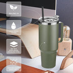 HASLE OUTFITTERS 40 oz Stainless Steel Tumbler with Handle, Vacuum Insulated Tumblers Bulk, Reusable Double Wall Travel Coffee Mug, Durable Powder Coated Water Bottles(Army Green, 8)