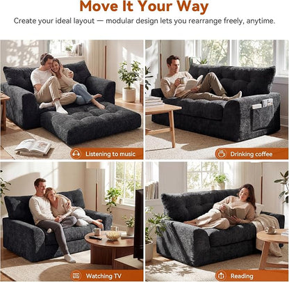 MONVANE 55.5" Convertible Loveseat Sofa, 2-in-1 Boneless Sleeper Sofa Bed Futon - Image 4