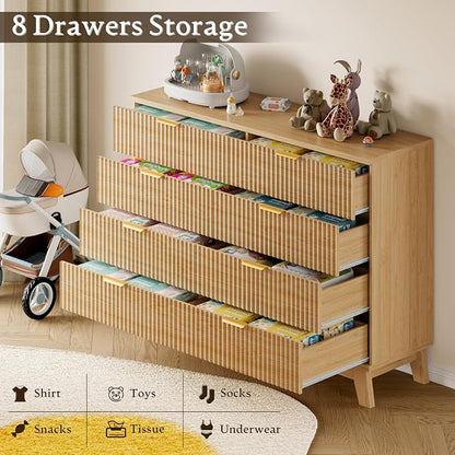 BORNOON 53" Tall Dresser for Bedroom, 8-Drawer Fluted Chest of Drawers - Image 6