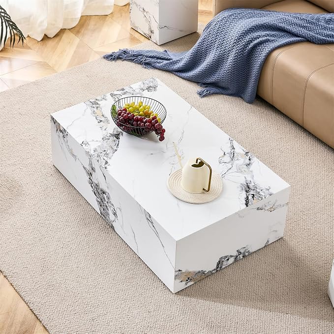 Faux Marble Coffee Table, Rectangle MDF Coffee Tables - Image 6
