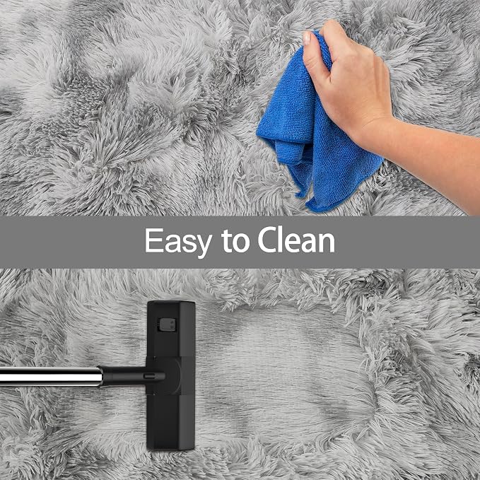 Super Soft Fluffy Living Room Area Rug 2x6 ft Tie-Dyed Light Grey Shaggy Furry - Image 7