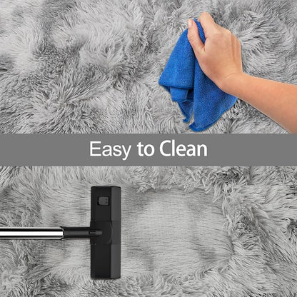 Super Soft Fluffy Living Room Area Rug 2x6 ft Tie-Dyed Light Grey Shaggy Furry - Image 7